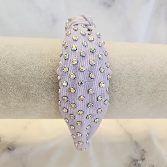 NWOT Lele Sadoughi Woven Knotted Headband Purple Lilac Iridescent Gems Crystals - Picture 5 of 8